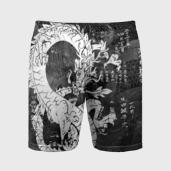 Мужские шорты спортивные Чб Японский Дракон Dragon Иероглифы