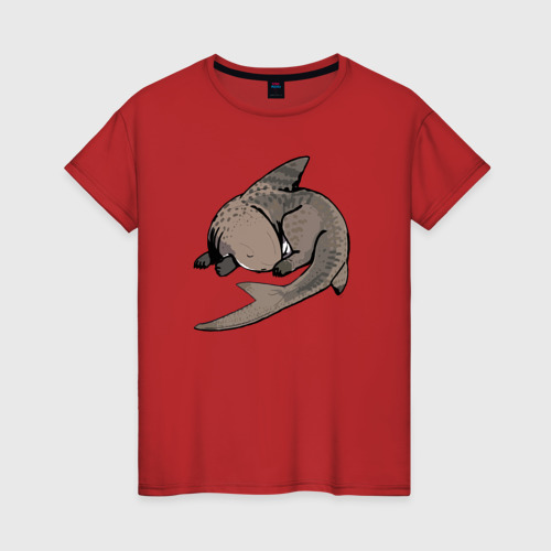 Женская футболка хлопок с принтом Спящая акула, вид спереди #2