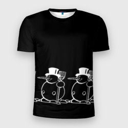 Мужская футболка 3D Slim Снеговик на черном фоне