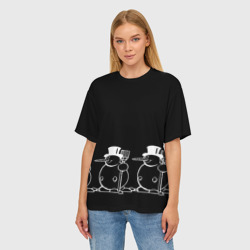 Женская футболка oversize 3D Снеговик на черном фоне - фото 2
