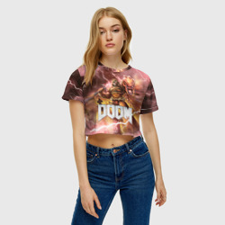 Женская футболка Crop-top 3D DoomGay hell rock - фото 2