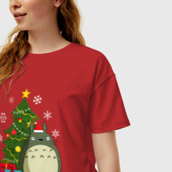 Женская футболка хлопок Oversize Тоторо новогодний - фото 2