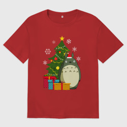 Женская футболка хлопок Oversize Тоторо новогодний