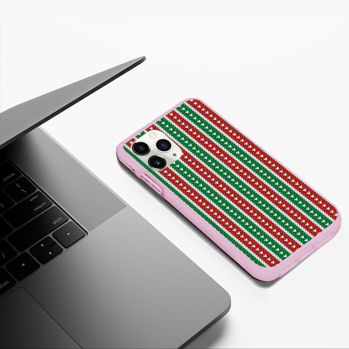 Чехол для iPhone 11 Pro Max матовый Knitted pattern, цвет розовый - фото 5