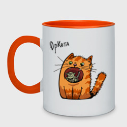 Кружка двухцветная Оркота или орк и кот мем кричит