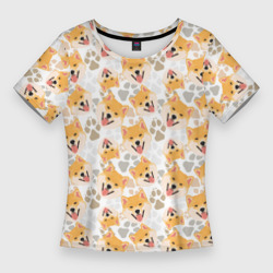 Женская футболка 3D Slim Собака Сиба-Ину