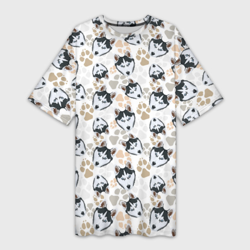 Платье-футболка 3D Собака Сибирский Хаски, цвет 3D печать