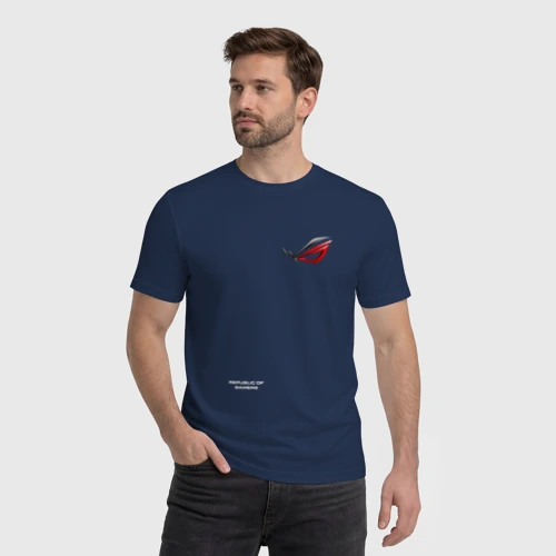 Мужская футболка хлопок с принтом ASUS ROG логотип, фото на моделе #1