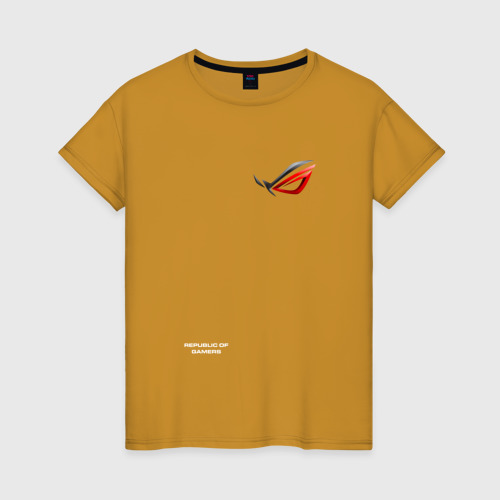 Женская футболка хлопок ASUS ROG логотип, цвет горчичный