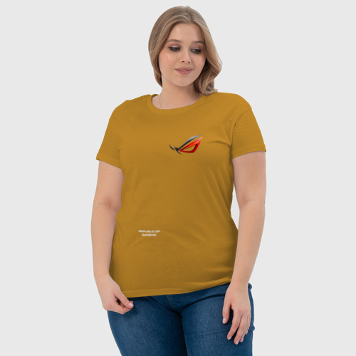 Женская футболка хлопок ASUS ROG логотип, цвет горчичный - фото 6