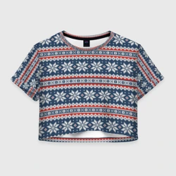 Женская футболка Crop-top 3D Knitted Christmas Pattern