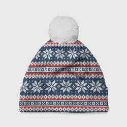Шапка 3D c помпоном Knitted Christmas Pattern