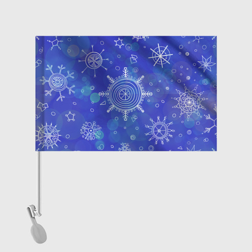 Флаг для автомобиля Белые простые снежинки на синем фоне - фото 2