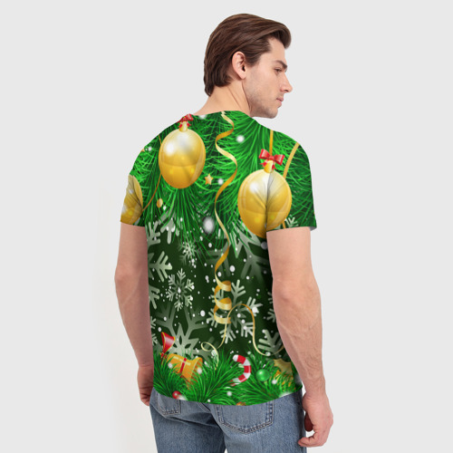 Мужская футболка 3D с принтом Новогоднее Настроение (Елка), вид сзади #2