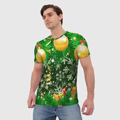 Мужская футболка 3D с принтом Новогоднее Настроение (Елка), фото на моделе #1