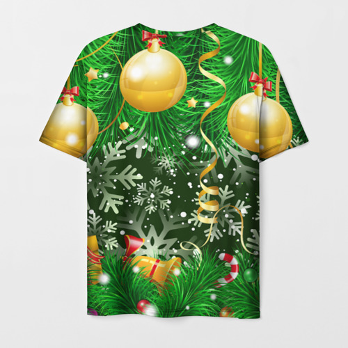 Мужская футболка 3D с принтом Новогоднее Настроение (Елка), вид сзади #1