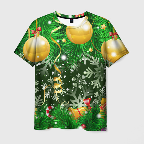 Мужская футболка 3D с принтом Новогоднее Настроение (Елка), вид спереди #2