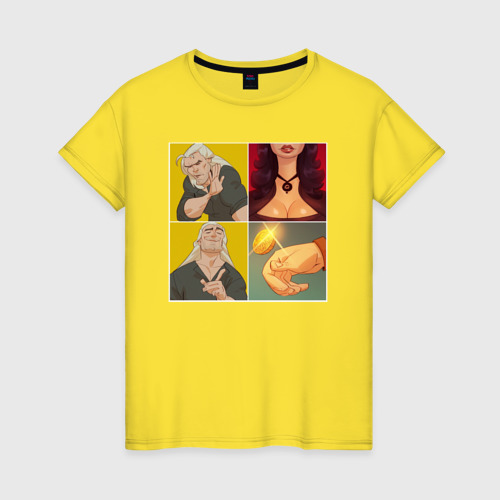 Женская футболка хлопок с принтом Ведьмаку Заплатите Чеканной Монетой, вид спереди #2