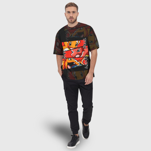 Мужская футболка oversize 3D Рыжий дракон Покемоны Чармандер, цвет 3D печать - фото 5