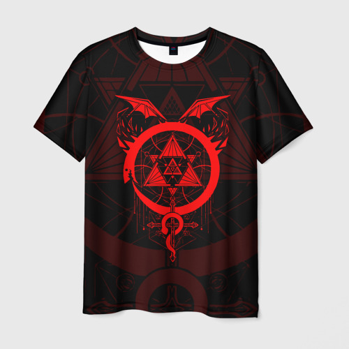 Мужская футболка с принтом Стальной алхимик красная эмблема, вид спереди №1