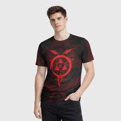 Мужская футболка 3D Стальной алхимик красная эмблема - фото 2