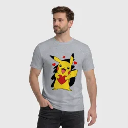Мужская футболка хлопок Пикачу и сердечко Pokenon Pikachu love - фото 2