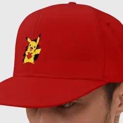 Кепка снепбек с прямым козырьком Пикачу и сердечко Pokenon Pikachu love