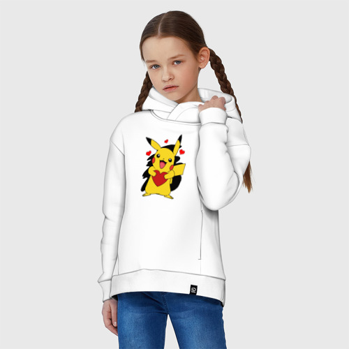 Детское худи Oversize хлопок Пикачу и сердечко Pokenon Pikachu love, цвет белый - фото 3