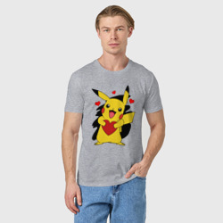 Мужская футболка хлопок Пикачу и сердечко Pokenon Pikachu love - фото 2