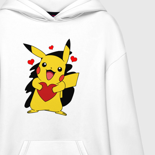 Худи SuperOversize хлопок Пикачу и сердечко Pokenon Pikachu love, цвет белый - фото 3