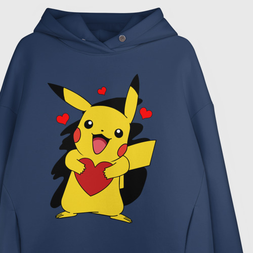 Женское худи Oversize хлопок Пикачу и сердечко Pokenon Pikachu love, цвет темно-синий - фото 3
