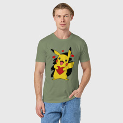 Мужская футболка хлопок Пикачу и сердечко Pokenon Pikachu love - фото 2