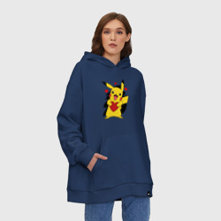 Худи SuperOversize хлопок Пикачу и сердечко Pokenon Pikachu love - фото 2