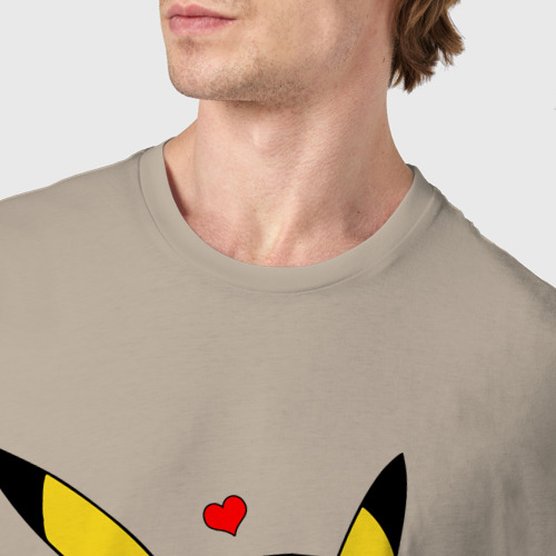 Мужская футболка хлопок Пикачу и сердечко Pokenon Pikachu love, цвет миндальный - фото 6