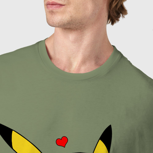 Мужская футболка хлопок Пикачу и сердечко Pokenon Pikachu love, цвет авокадо - фото 6