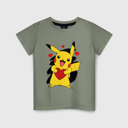 Детская футболка хлопок Пикачу и сердечко Pokenon Pikachu love