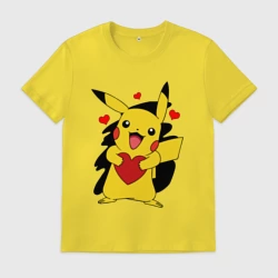 Мужская футболка хлопок Пикачу и сердечко Pokenon Pikachu love