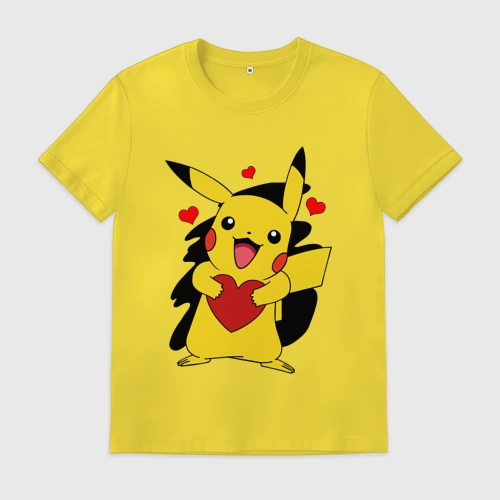 Мужская футболка хлопок Пикачу и сердечко Pokenon Pikachu love