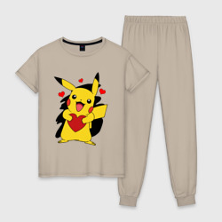 Женская пижама хлопок Пикачу и сердечко Pokenon Pikachu love