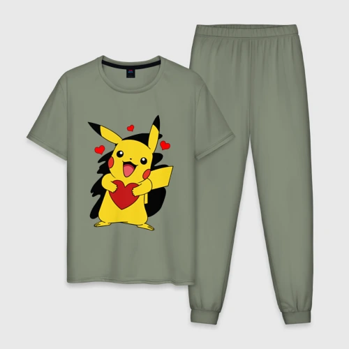 Мужская пижама хлопок Пикачу и сердечко Pokenon Pikachu love