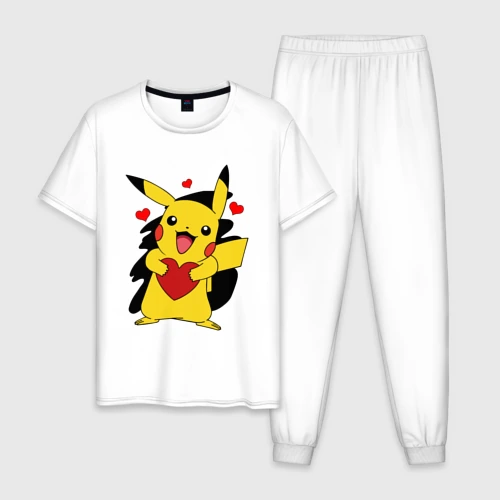 Мужская пижама хлопок Пикачу и сердечко Pokenon Pikachu love