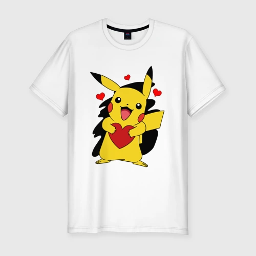 Мужская футболка хлопок Slim Пикачу и сердечко Pokenon Pikachu love