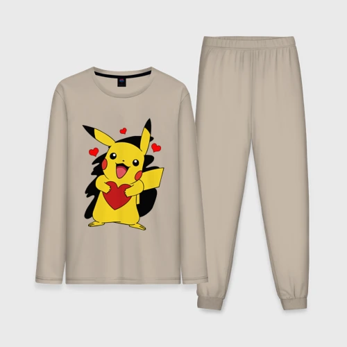 Мужская пижама с лонгсливом хлопок Пикачу и сердечко Pokenon Pikachu love