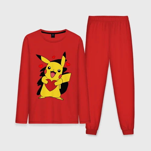 Мужская пижама с лонгсливом хлопок Пикачу и сердечко Pokenon Pikachu love