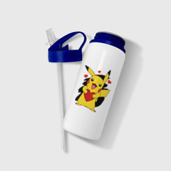 Бутылка для воды с трубочкой Пикачу и сердечко Pokenon Pikachu love - фото 2