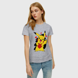 Женская футболка хлопок Пикачу и сердечко Pokenon Pikachu love - фото 2
