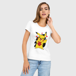 Женская футболка хлопок Slim Пикачу и сердечко Pokenon Pikachu love - фото 2