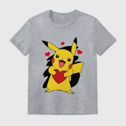 Мужская футболка хлопок Пикачу и сердечко Pokenon Pikachu love