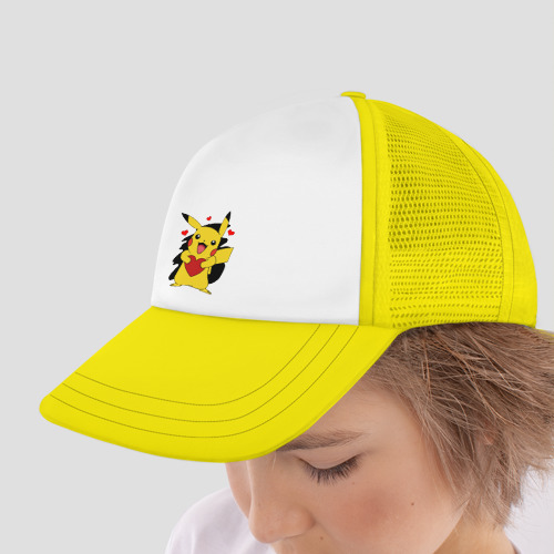 Детская кепка тракер Пикачу и сердечко Pokenon Pikachu love, цвет желтый - фото 4