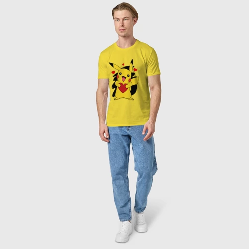 Мужская футболка хлопок Пикачу и сердечко Pokenon Pikachu love - фото 5